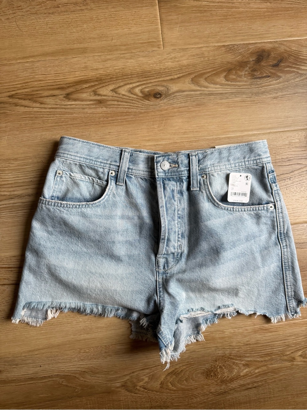 We The Free Denim Double Take Slouchy Short in Sky Blue